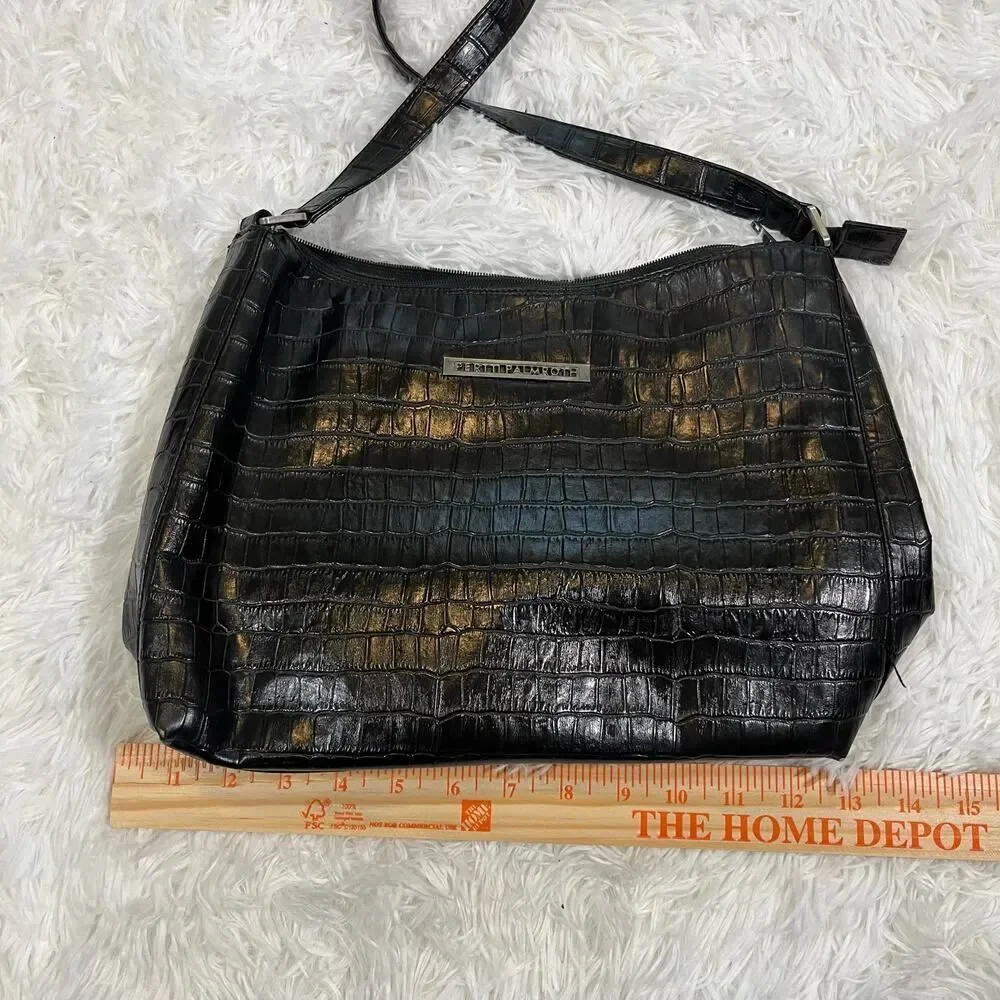 Pertti Palmroth Black Crocodile Leather Tote Purse with Zipper‎ 14 in by 10in